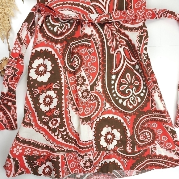 New Talbots Cream Red Brown Patterned Belted Dress Sz 12p - Picture 9 of 16